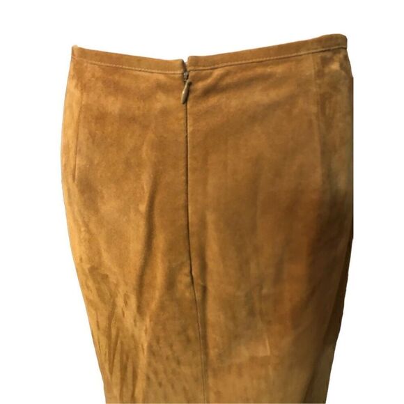 Ann Taylor Tan Geunine Suede Leather Eyelet Knee Skirt Fully Lined Size 6 - Picture 7 of 12